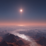 A high-definition orbital photograph of Mars during Stage 4 of terraforming, showing a shimmering haze of engineered nanoparticle aerosols in the atmosphere and the massive south polar CO2 ice cap beginning to sublimate and recede.